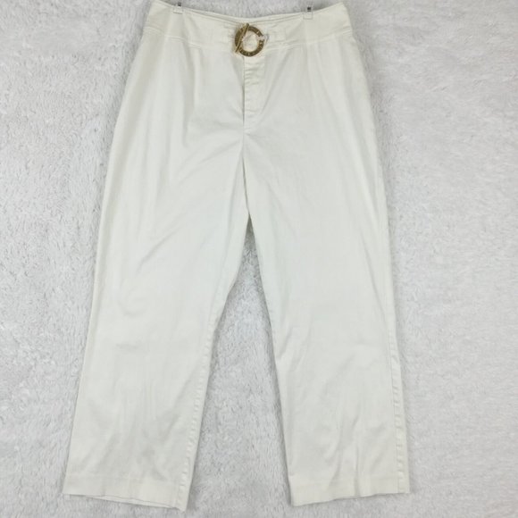 Lauren Ralph Lauren Womens Pants Straight Leg Off White Toggle High Rise‎ 14 - Picture 1 of 14